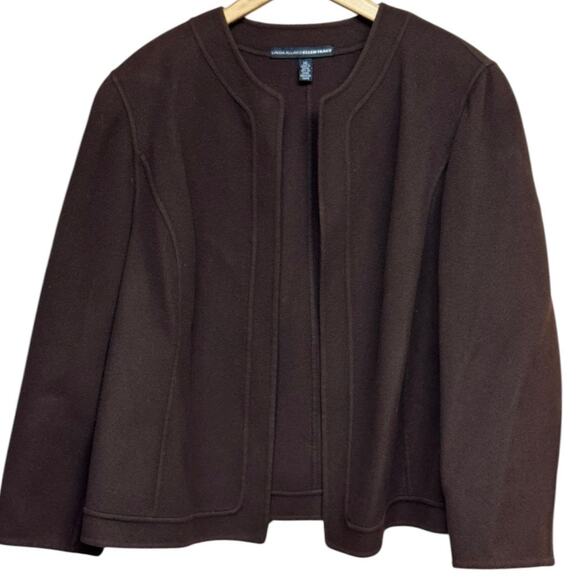 Linda Allard Ellen Tracy 100% Wool Open Blazer Jacket Brown Size 14 - Picture 2 of 6